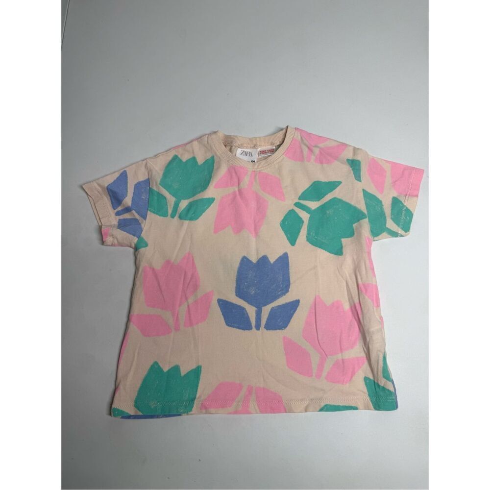 Rare Zara Kids Girls Bohemian Cotton T-shirt Size 4Y Floral Print
